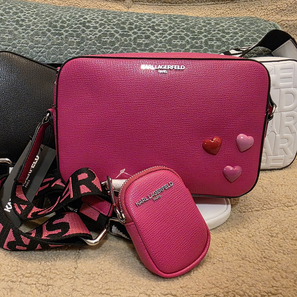 Karl Lagerfeld Pink Crxssbody Bag W/Change Purse Set